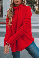 Oversize-Strickpullover mit Rollkragen und Kängurutasche